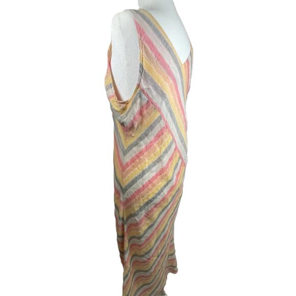 J Jill Love Linen Petite M Striped Linen Maxi Dress Summer Coastal Casual‎ Lined - Picture 8 of 14